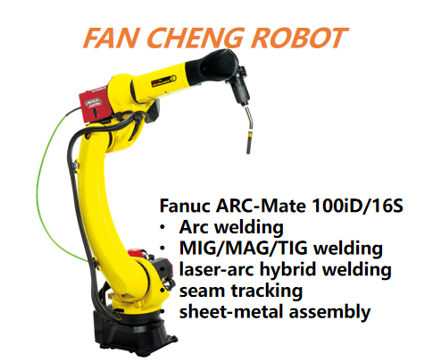Factory-surplus FANUC ARC-Mate 100iD/16S Robotic Manipulator, Built For Heavy-Tool Arc-Welding Within Confined Footprint