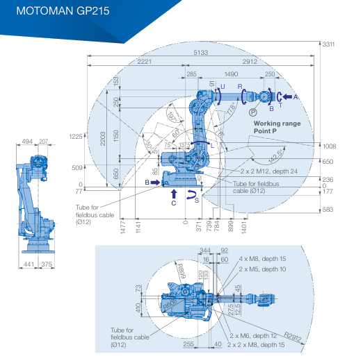 Pre-owned YASKAWA MOTOMAN GP215 Heavy-Duty Robot, 215kg Payload 2912mm Reach, Floor-mount 6-Axis Robot for BIW & Spot Welding