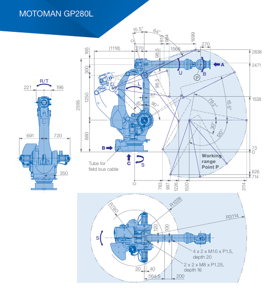 Used YASKAWA MOTOMAN GP280L Long-Reach Robot, 280kg Payload 3020mm Reach, Floor-mount Robot with YRC1000 Controller