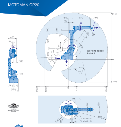 Used YASKAWA MOTOMAN GP20 6-Axis Industrial Robot 20kg Payload 1802mm Reach YRC1000 Controller