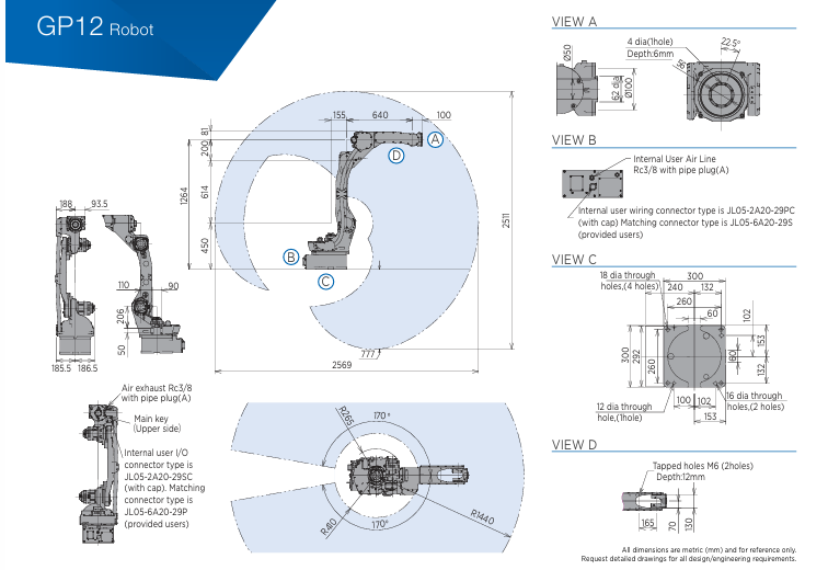 Used YASKAWA MOTOMAN GP12 6-Axis Industrial Robot 12kg Payload 1440mm Reach YRC1000