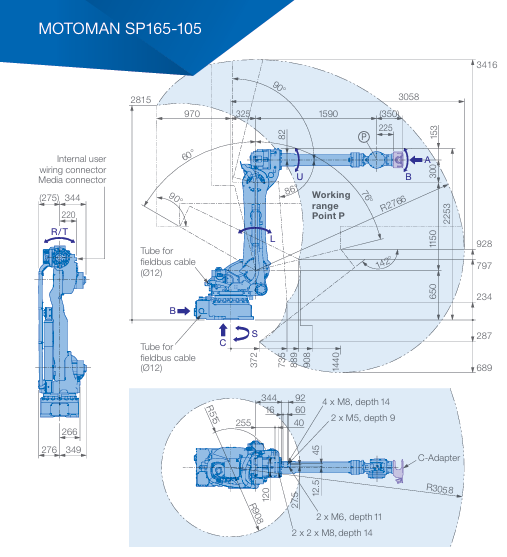 Used Motoman SP165‑105 Spot Welding Robot,105kg Payload 3058mm Extended Reach 6‑Axis Robot