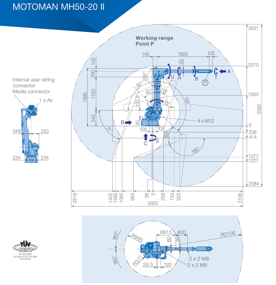 Used Motoman MH50-20 6-Axis Robot,20kg Payload 3106mm Long Reach,Surplus Long-reach Articulated Manipulator