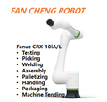 Refurbished FANUC CRX-10iA/L long-reach collaborative robot, 10 kg payload with extended 1418 mm reach. Special under-flip motion for narrow-space operation, tested for welding, handling and light palletizing